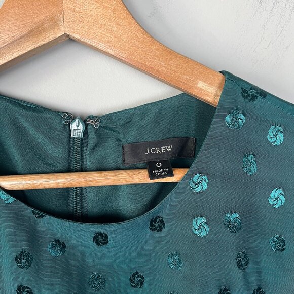 J. Crew Green Shift Dress in Jacquard Floral Dot Dress Womens Sz. 0 Casual - Picture 5 of 6
